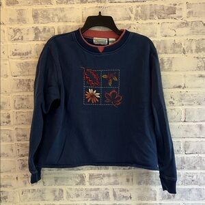 VTG Fall Embroidered Sweatshirt Crewneck Crop Pullover Granny Cottage Core Large